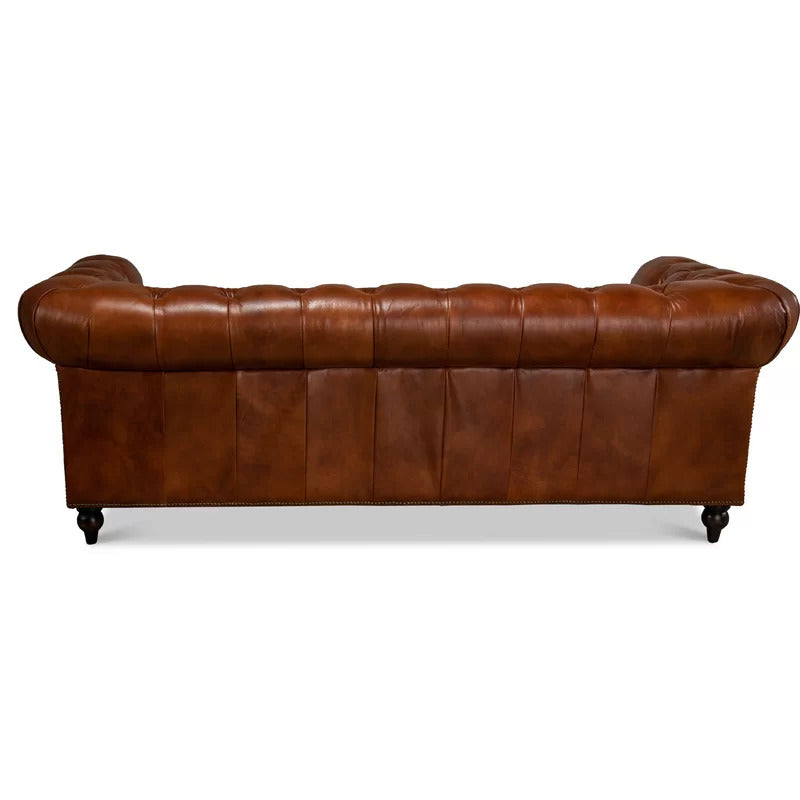 4 Seater Sofa Set: 89'' Leatherette Rolled Arm Chesterfield Sofa