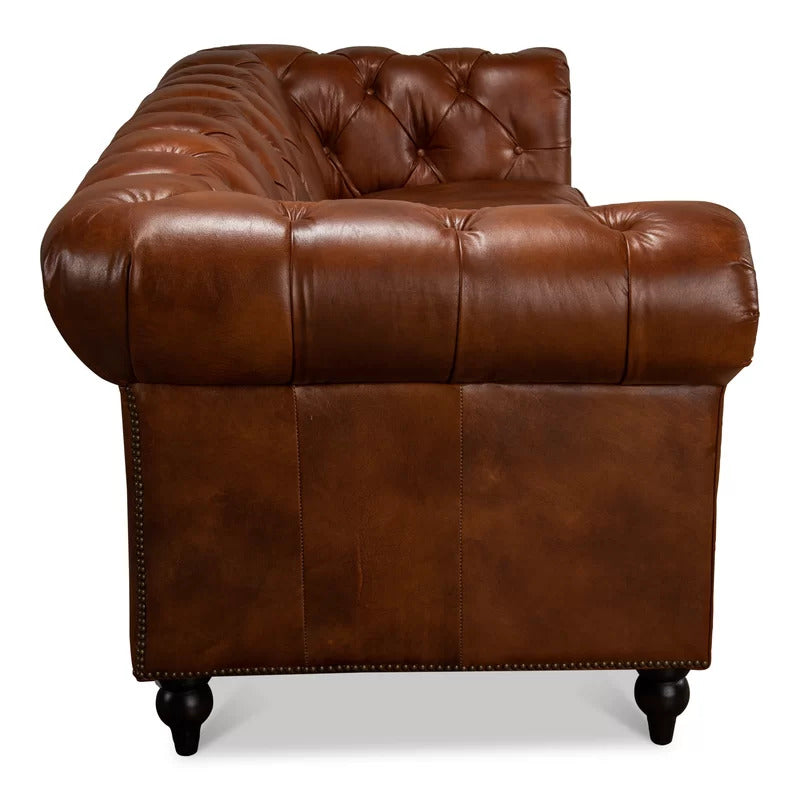 4 Seater Sofa Set: 89'' Leatherette Rolled Arm Chesterfield Sofa