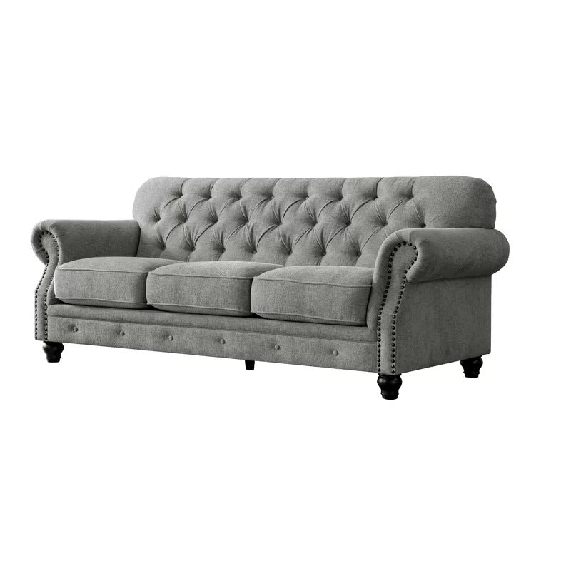 4 Seater Sofa Set: 91'' Chenille Rolled Arm Chesterfield Sofa