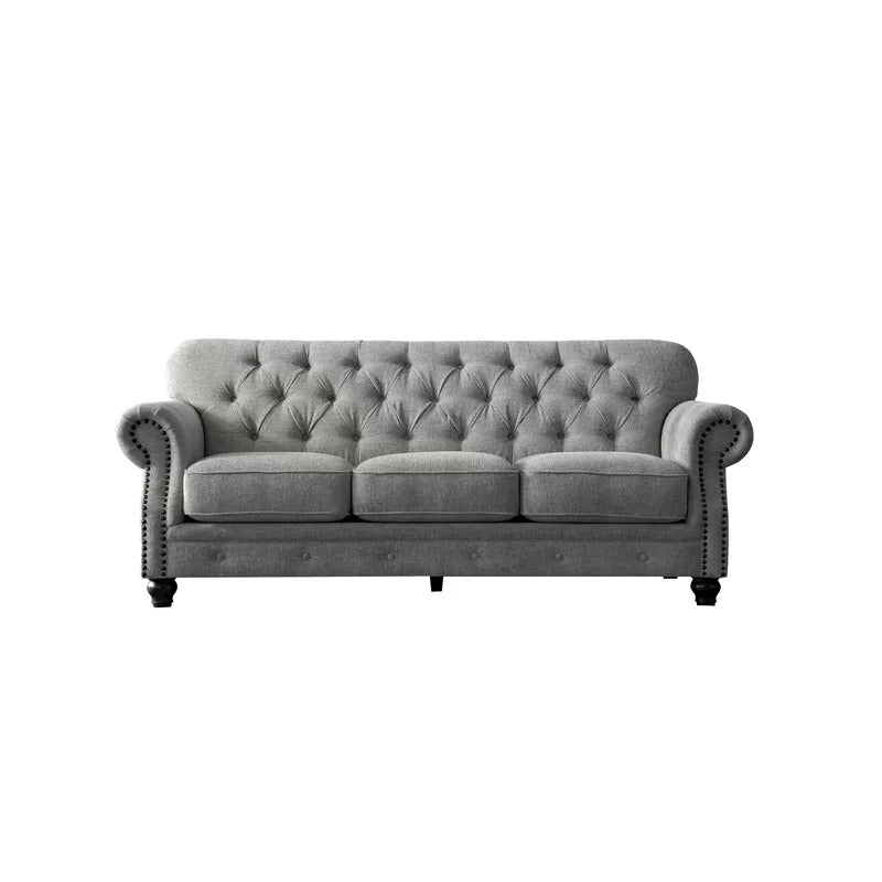 4 Seater Sofa Set: 91'' Chenille Rolled Arm Chesterfield Sofa