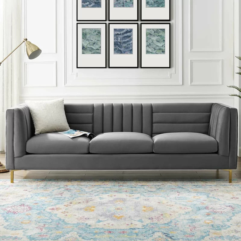 4 Seater Sofa Set : Velvet Rolled Arm Chesterfield Sofa