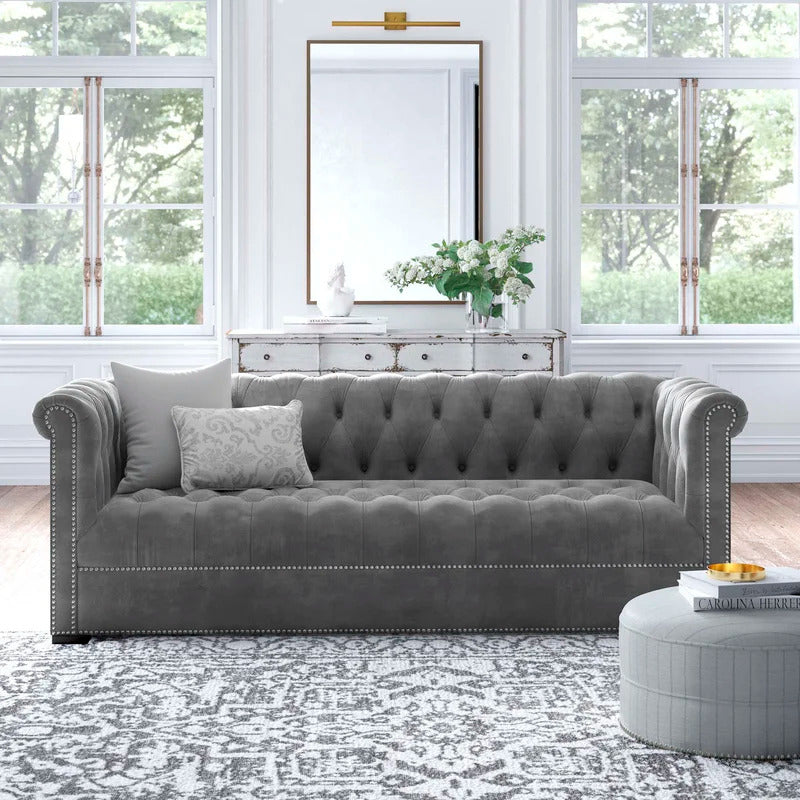 4 Seater Sofa Set : Velvet Rolled Arm Sofa