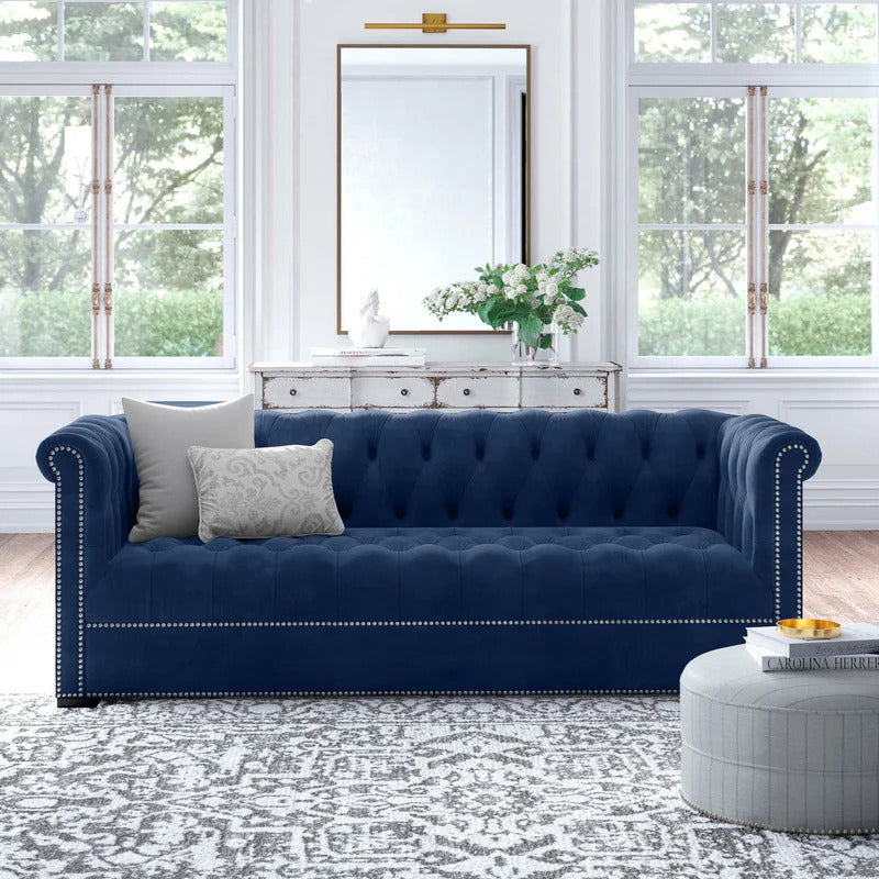 4 Seater Sofa Set : Velvet Rolled Arm Sofa