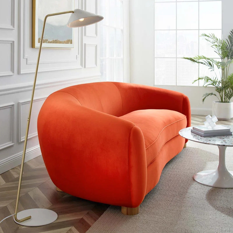 4 Seater Sofa Set: Velvet Round Arm Curved Sofa