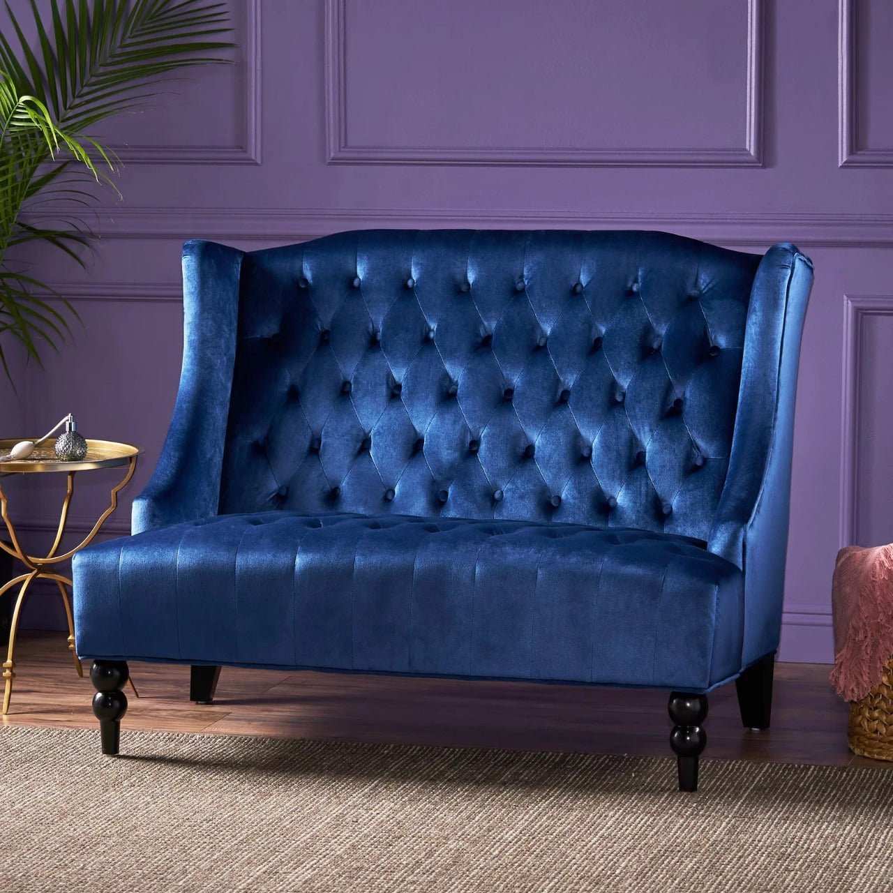 Office Sofa: 50.25'' Velvet Recessed Arm Loveseat