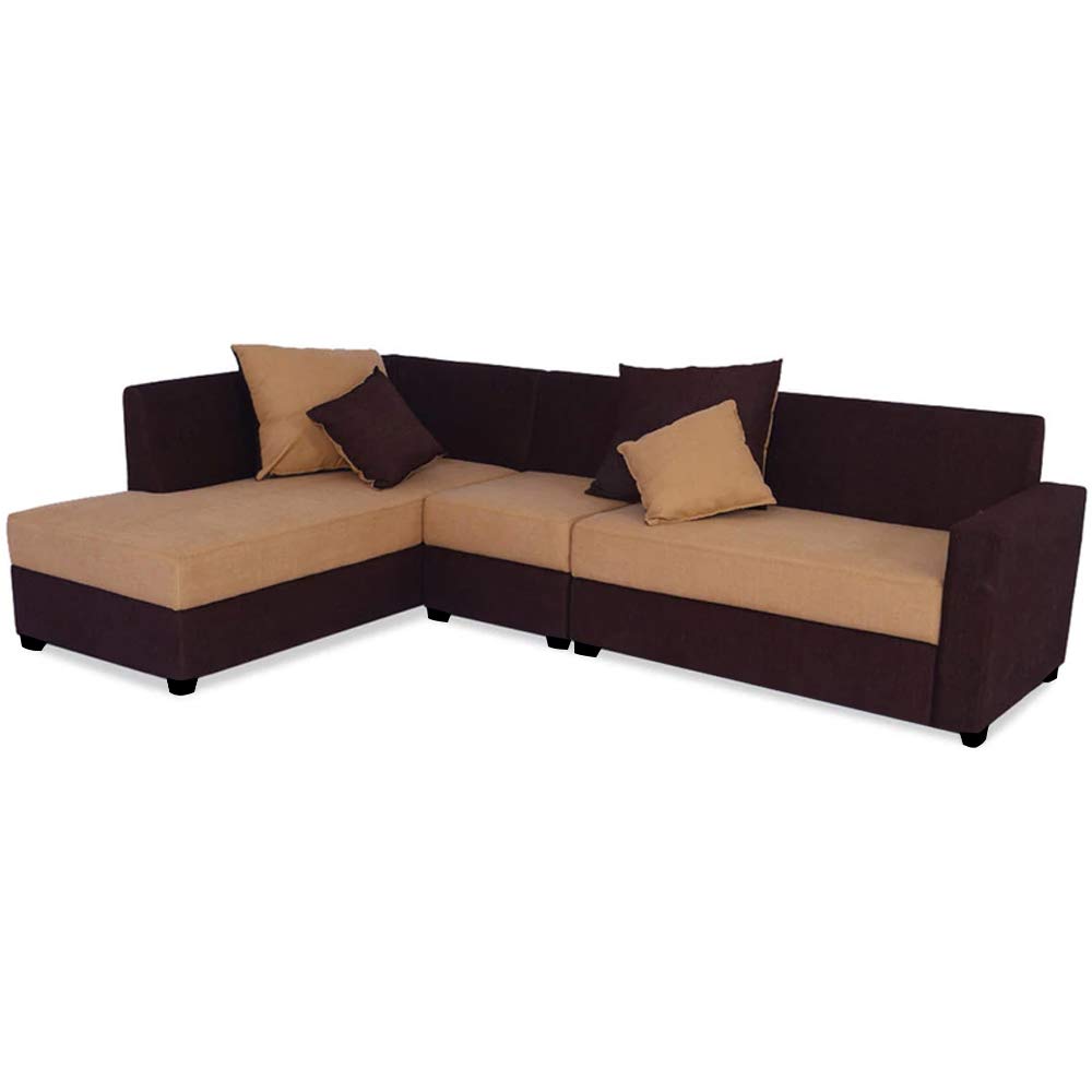 L Shape Sofa Set:- Six Seaterwith Polyester Fabric Sofa Set - LHS (Camel - Brown)