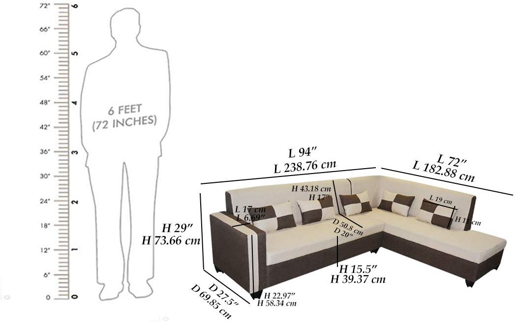 L Shape Sofa Set: -Lisa Fabric Sofa Set (Cream & Brown)