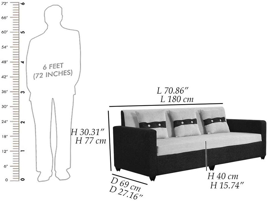 3 Seater Sofa:- Winslow Fabric Sofa Set (Black & Grey)