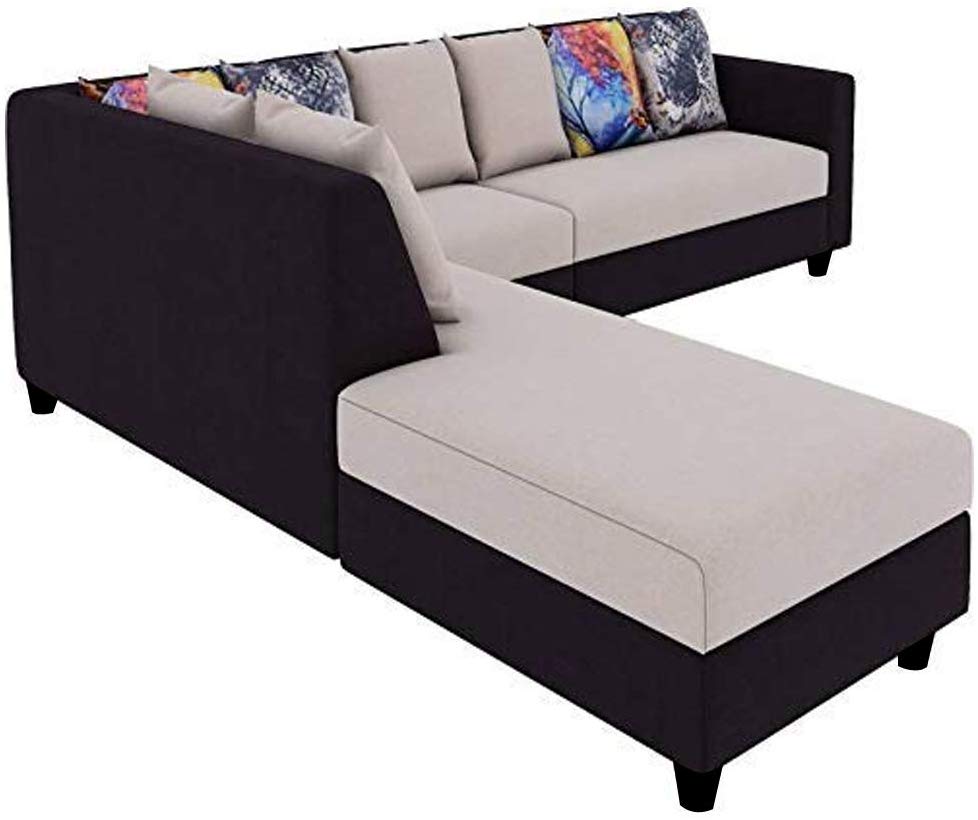 L Shape Sofa Set: Polyester Fabric Sofa Set (Light Grey - Black)