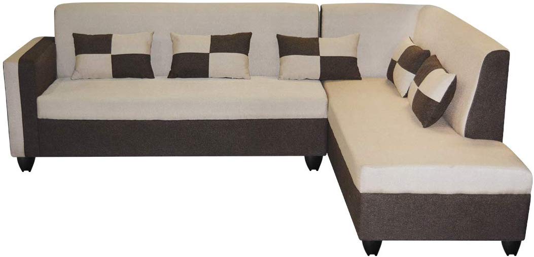 L Shape Sofa Set: -Lisa Fabric Sofa Set (Cream & Brown)