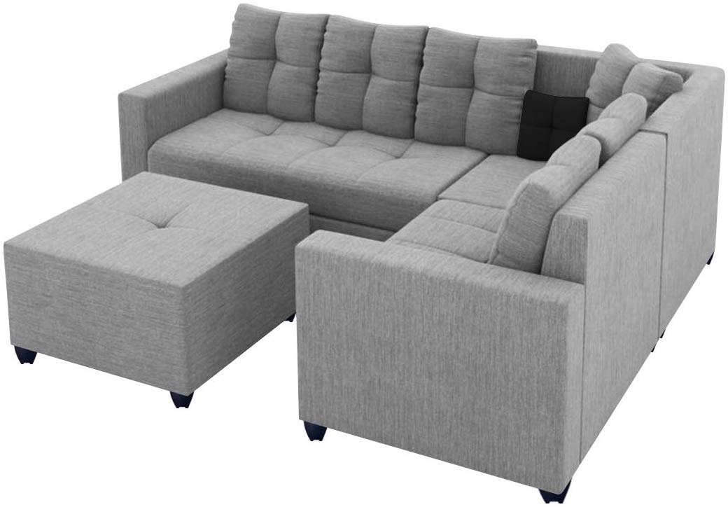 L Shape Sofa Set:- Alfredo Fabric Sofa Set (Light Grey)