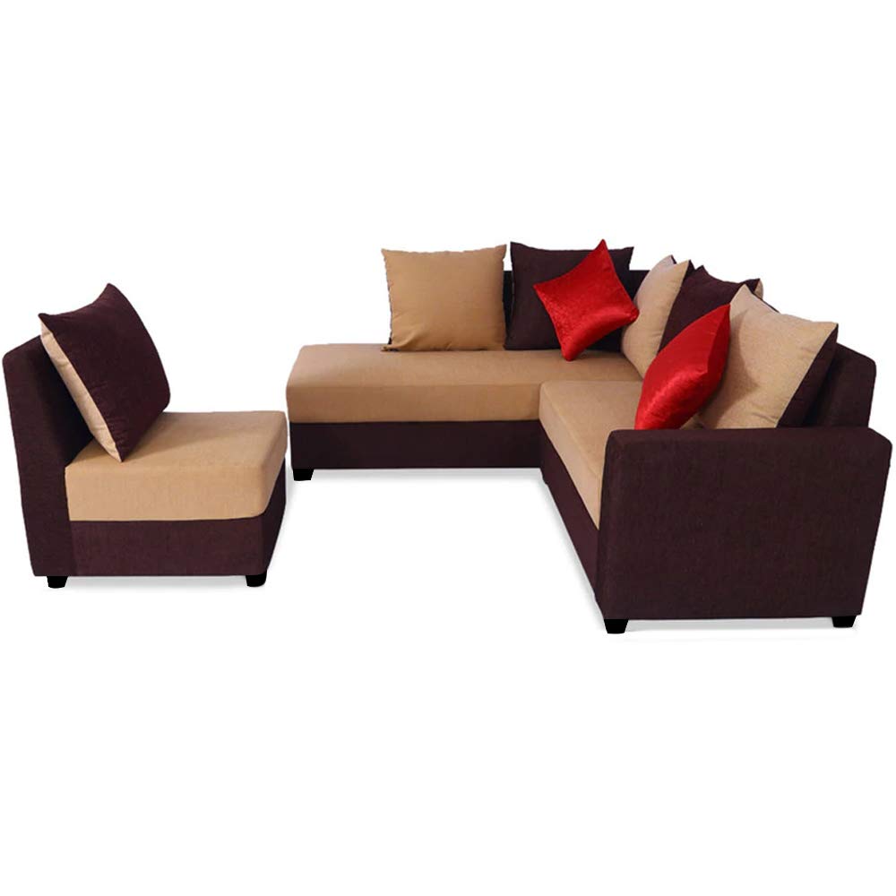 L Shape Sofa Set:- Six Seaterwith Polyester Fabric Sofa Set - LHS (Camel - Brown)