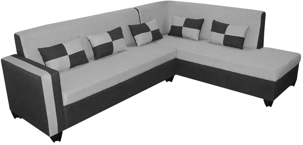 L Shape Sofa Set: -Lisa Fabric Sofa Set (Cream & Brown)