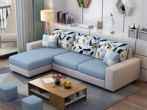 L Shape Sofa Set- Modern Fabric Sofa Set (Navy Blue & Grey)