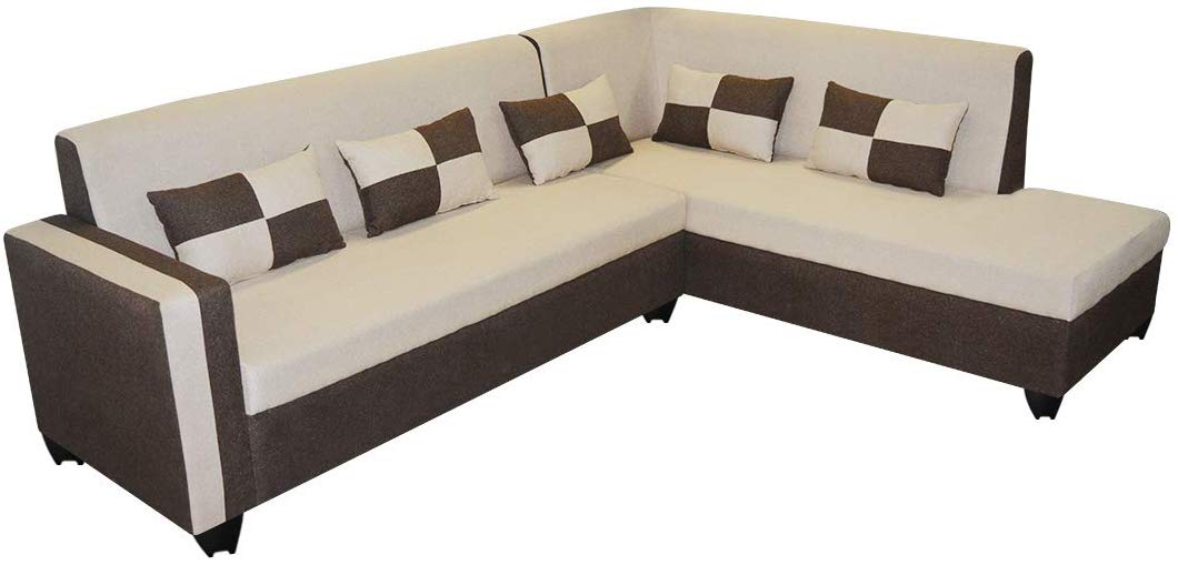 L Shape Sofa Set: -Lisa Fabric Sofa Set (Cream & Brown)