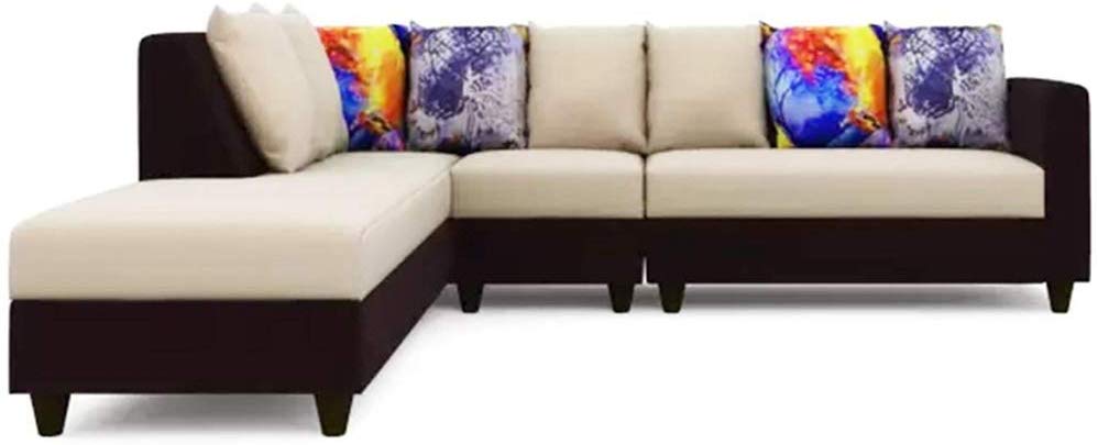 L Shape Sofa Set: Polyester Fabric Sofa Set (Light Grey - Black)