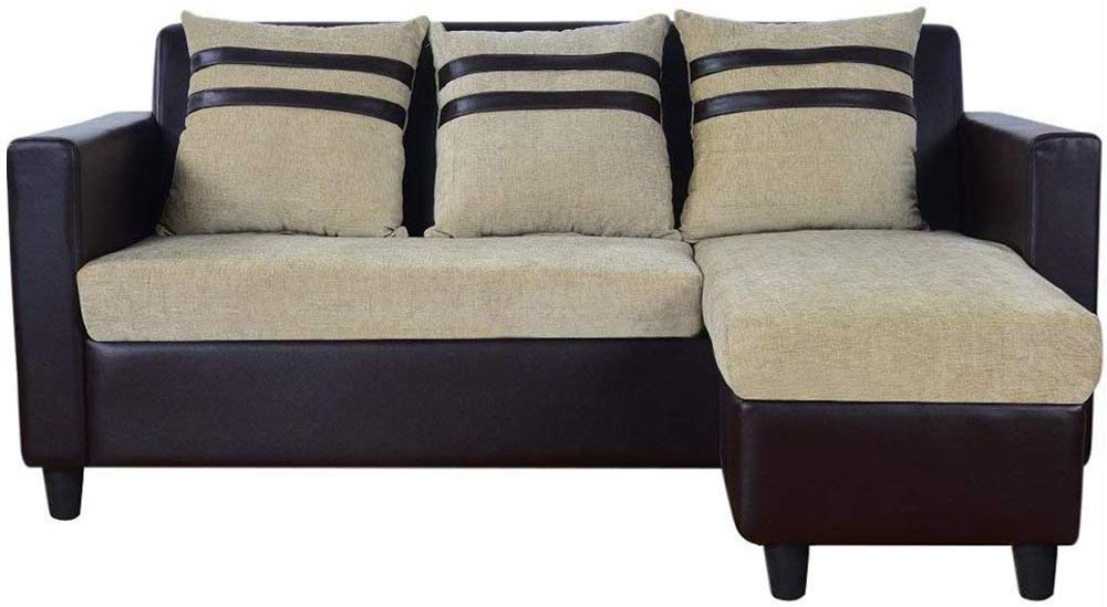 L Shape Sofa Set- Reversible Mint Fabric Sofa Set (Beige-Brown)