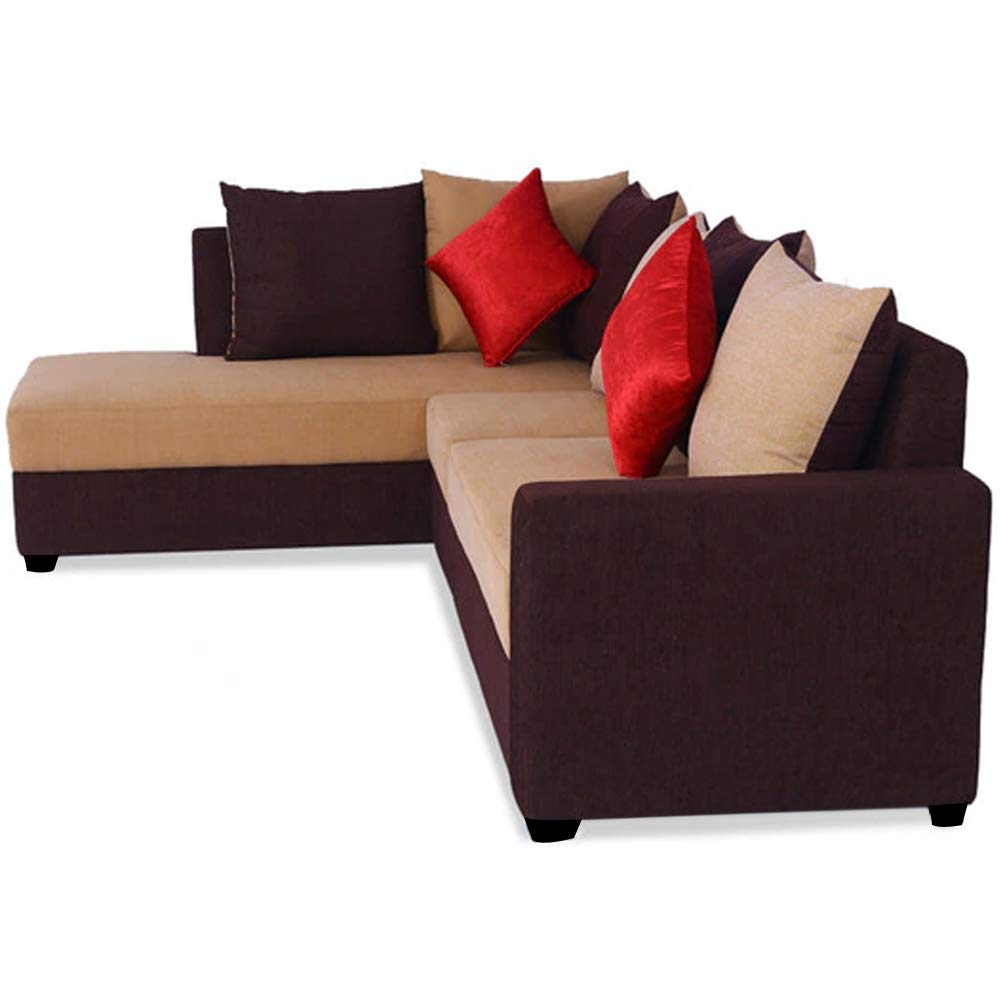 L Shape Sofa Set:- Six Seaterwith Polyester Fabric Sofa Set - LHS (Camel - Brown)