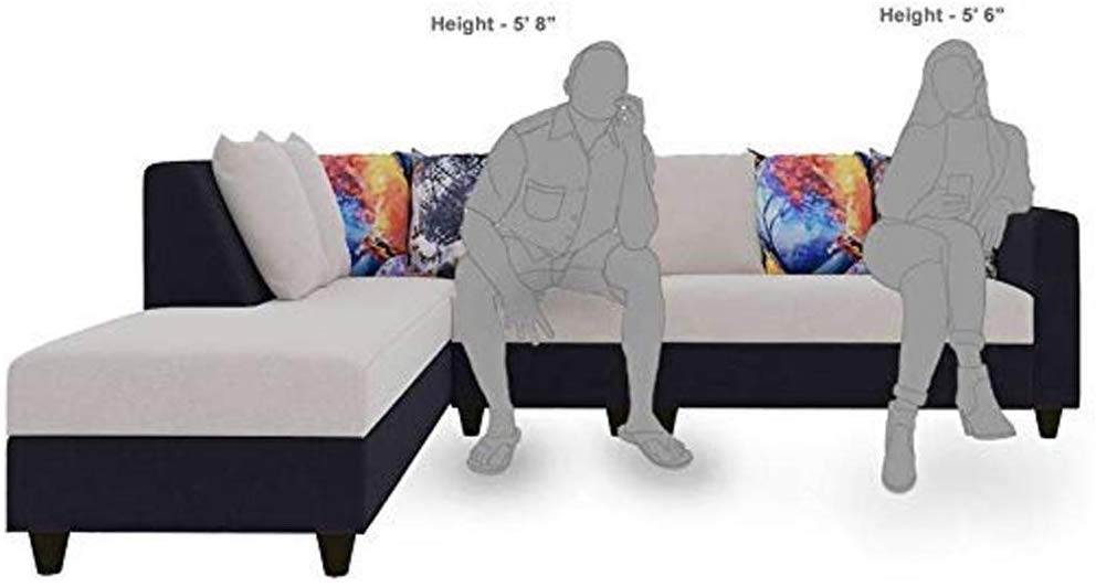 L Shape Sofa Set: Polyester Fabric Sofa Set (Light Grey - Black)-