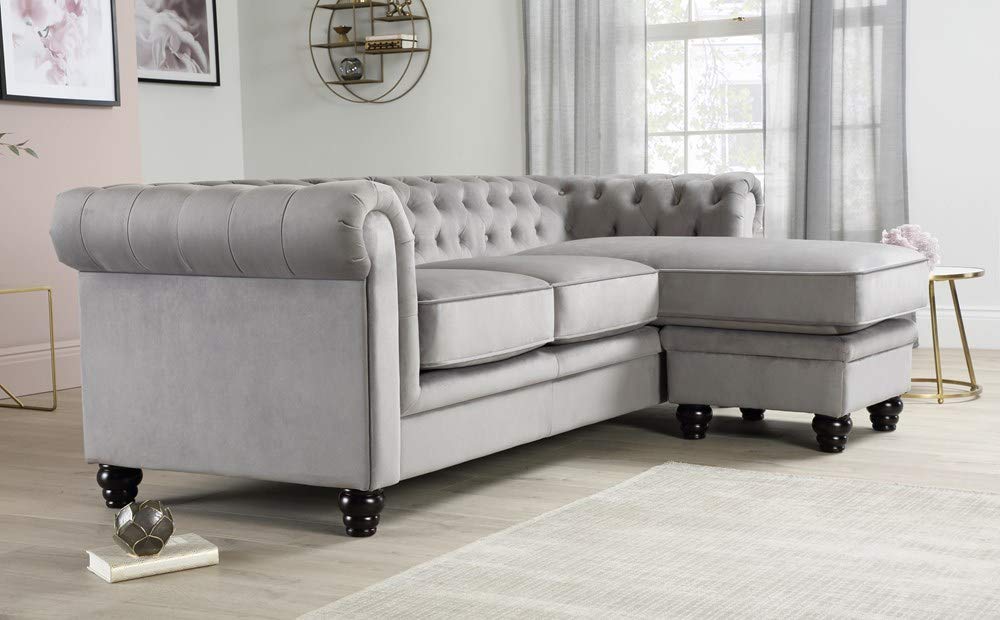 L Shape Sofa Set:- Chesterfield Corner Leatherette Sofa Set ( Silver Grey)