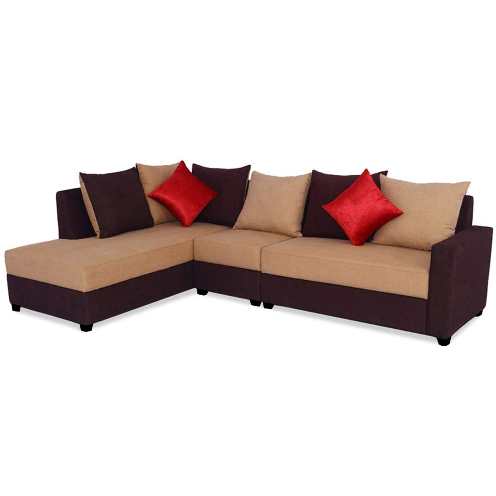 L Shape Sofa Set:- Six Seaterwith Polyester Fabric Sofa Set - LHS (Camel - Brown)