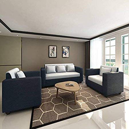 5 Seater Sofa Set: (3+1+1) Fabric Sofa Set (Black & Silver grey)
