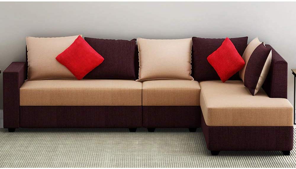 L Shape Sofa Set:- Camila Polyester Fabric Sofa set (Camel-Brown)