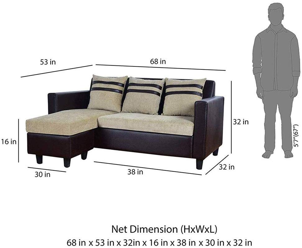 L Shape Sofa Set- Reversible Mint Fabric Sofa Set (Beige-Brown)