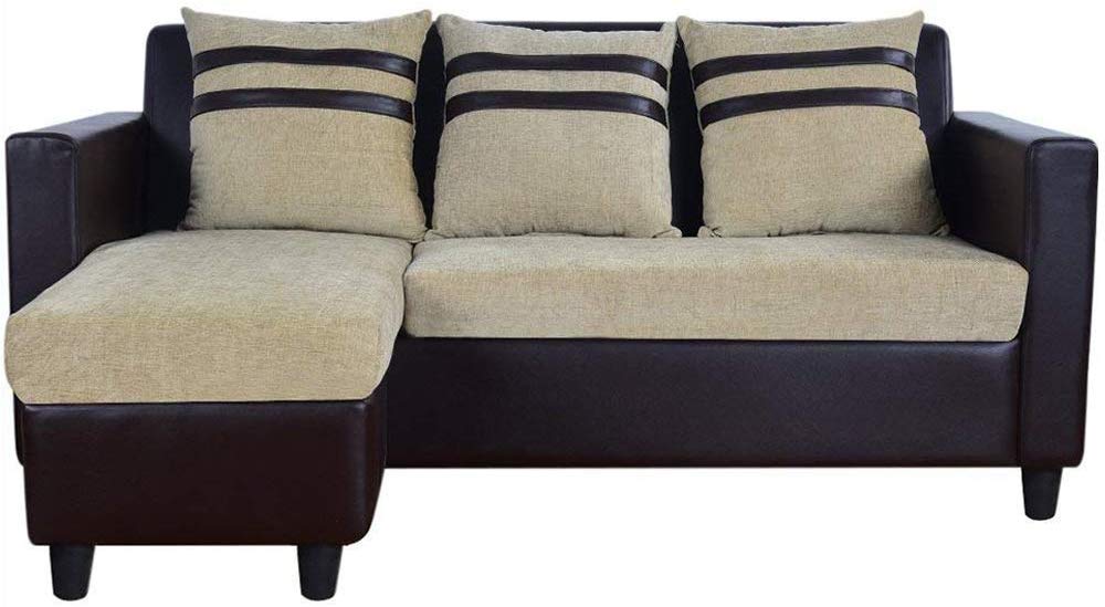 L Shape Sofa Set- Reversible Mint Fabric Sofa Set (Beige-Brown)