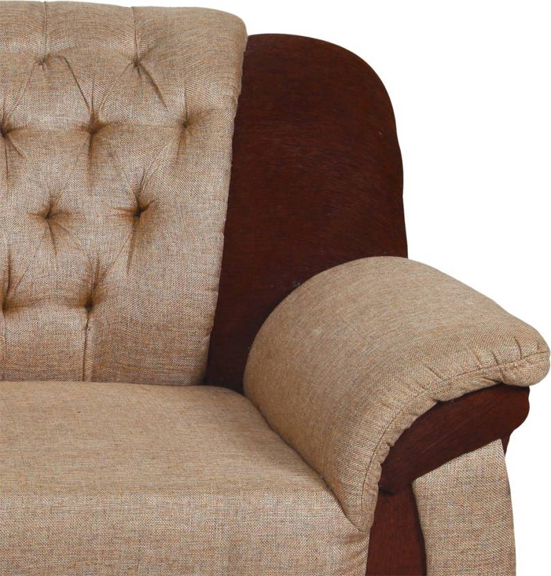 5 Seater Sofa Set:- Katie Hardwood Fabric Sofa Set (Brown and Beige)
