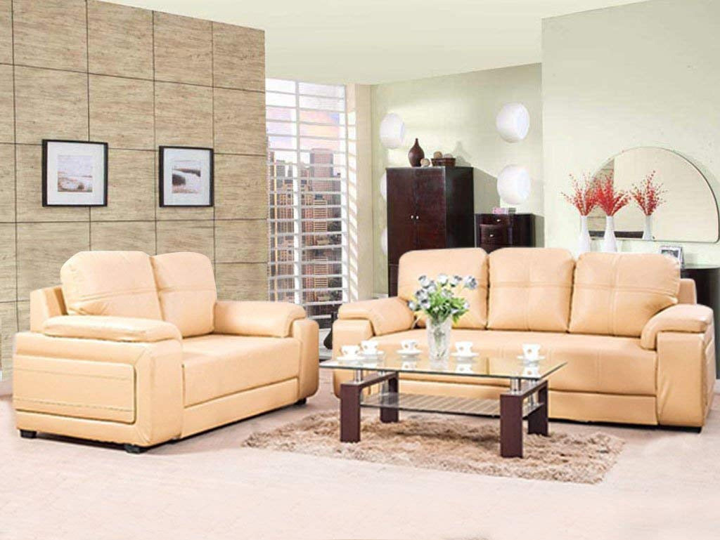 5 Seater Sofa Set:- 3+2 Fabric Sofa Set (Cream)