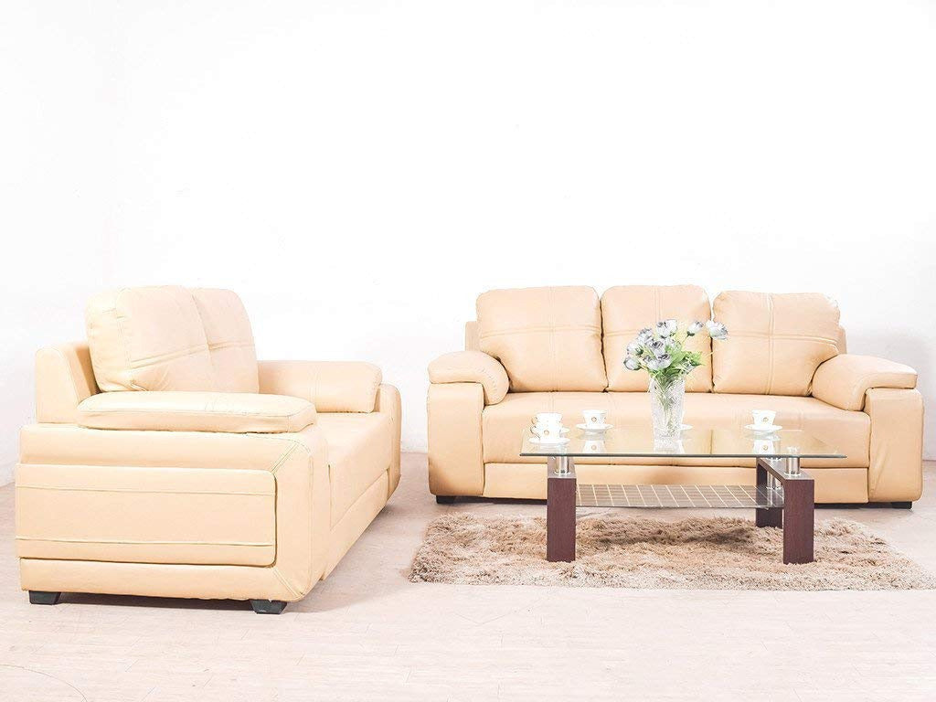 5 Seater Sofa Set:- 3+2 Fabric Sofa Set (Cream)