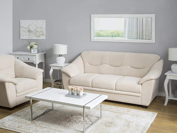 5 Seater Sofa Set:- Beige Fabric Sofa Set