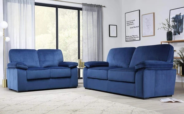 5 Seater Sofa Set:- Blue Velvet Fabric Sofa Set
