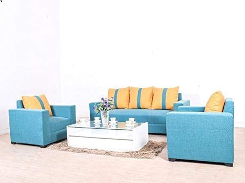 5 Seater Sofa Set Cyan Fabric Sofa Set (Sky Blue)