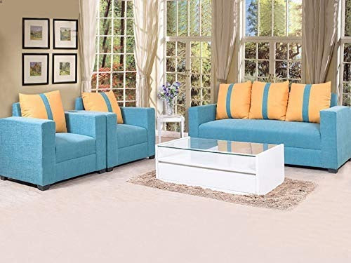5 Seater Sofa Set Cyan Fabric Sofa Set (Sky Blue)