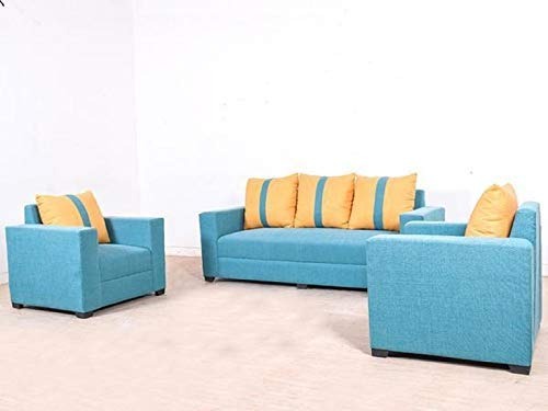 5 Seater Sofa Set Cyan Fabric Sofa Set (Sky Blue)