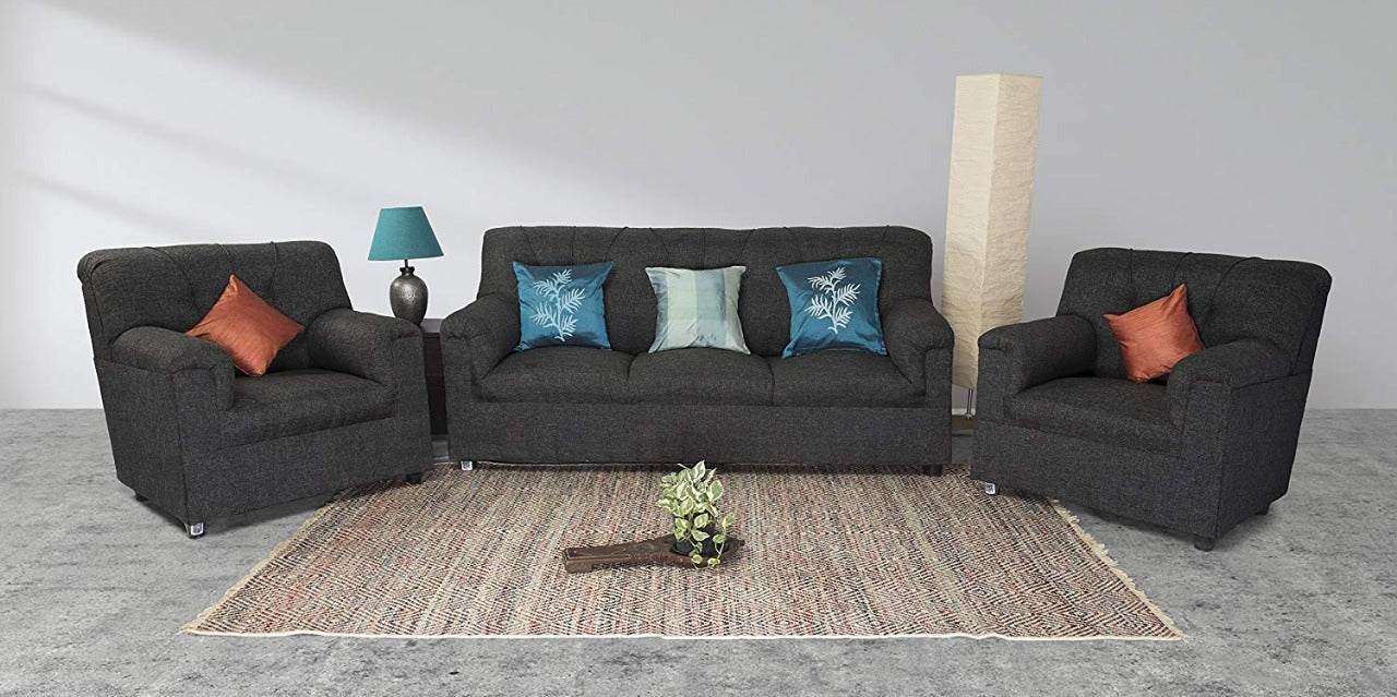 5 Seater Sofa Set:- (3+1+1) Modern Style & Jute Fabric Sofa Set (Grey)