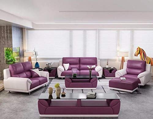 5 Seater Sofa Set:- Hardwood Leatherette Sofa Set (Pink and White)