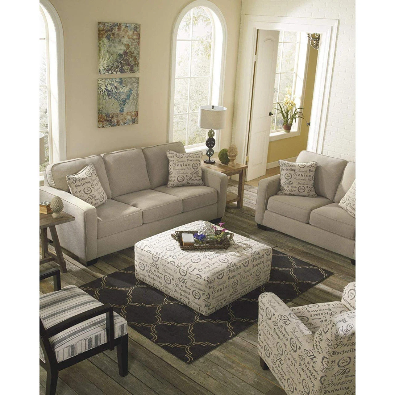 5 Seater Sofa Set:- Munix Fabric Sofa Set (Light Beige)