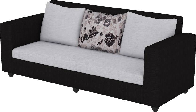 5 Seater Sofa Set (3 + 1 + 1) Fabric Sofa Set (Black and Grey)