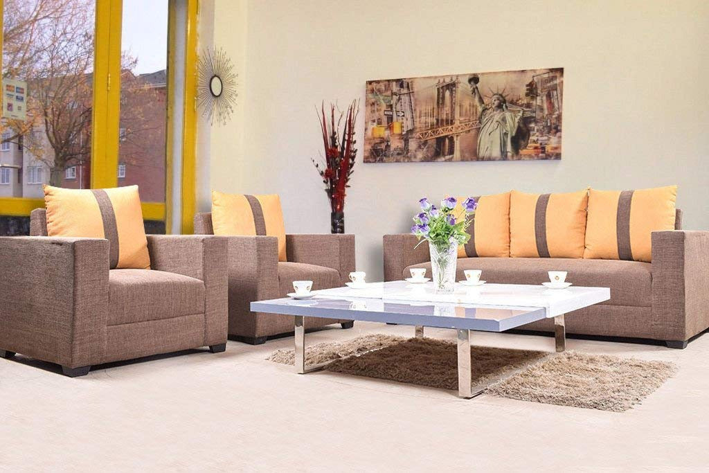 5 Seater Sofa Set:- (3+1+1) Fabric Sofa Set (Grey)