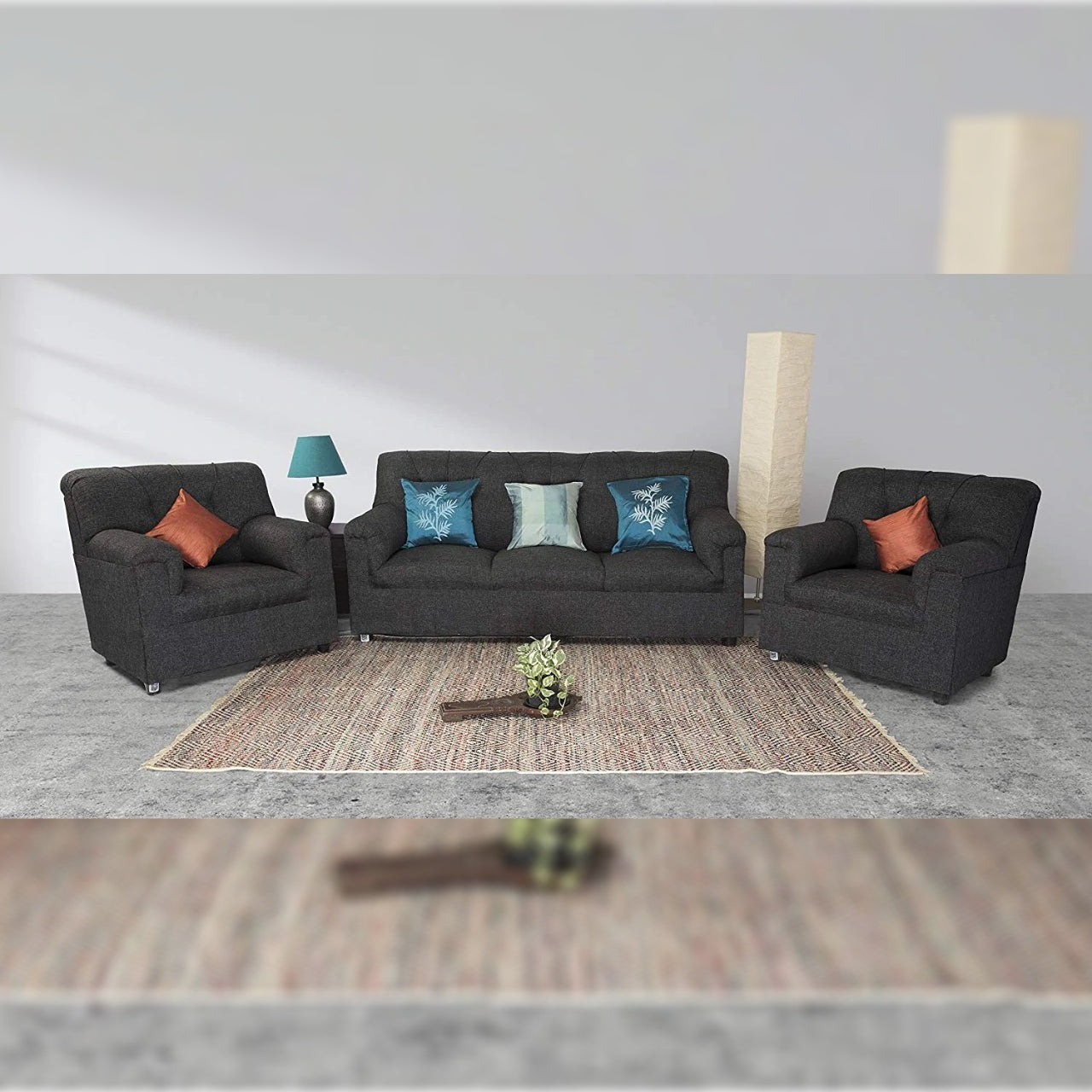 5 Seater Sofa Set (3+1+1) Modern Style & Jute Fabric Sofa Set (Grey)