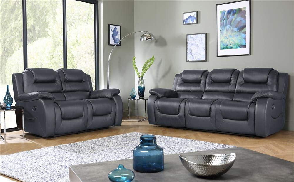 5 Seater Sofa Set:- (3+2) Recliner Leatherette Sofa Set (Grey)