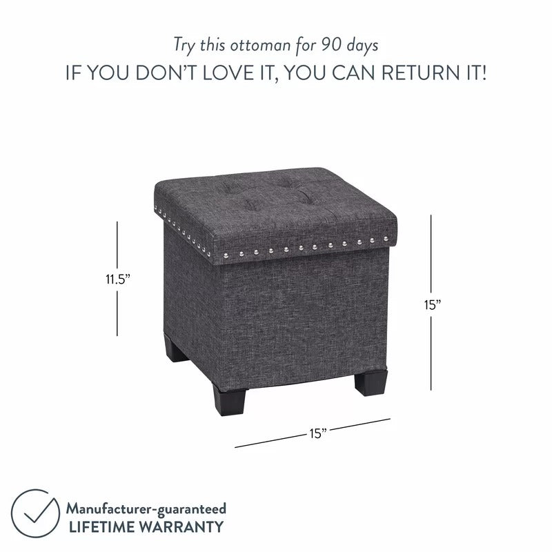 Seating Stool: 15'' Wide Tufted Square Ottoman with Storage