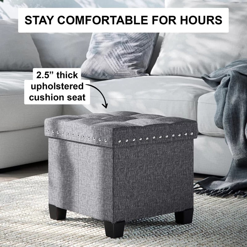 Seating Stool: 15'' Wide Tufted Square Ottoman with Storage