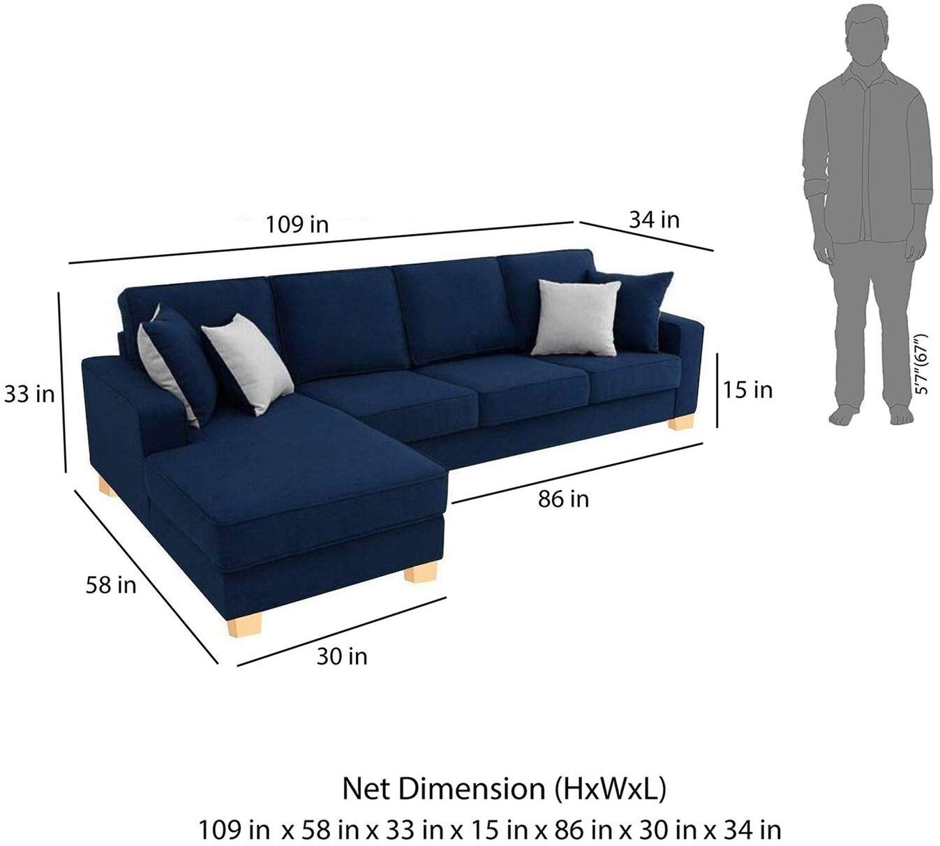 L Shape Sofa Set:- Fabric Sofa Set (Blue)