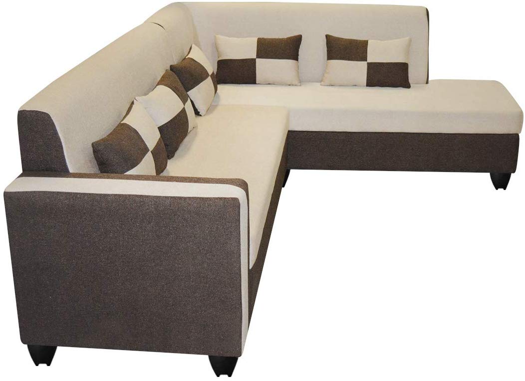 L Shape Sofa Set: -Lisa Fabric Sofa Set (Cream & Brown)