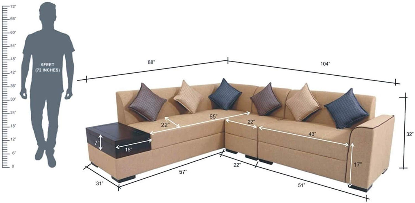 L Shape Sofa Set:- Rome 6 Seater Fabric Sofa Set (Tan Brown)