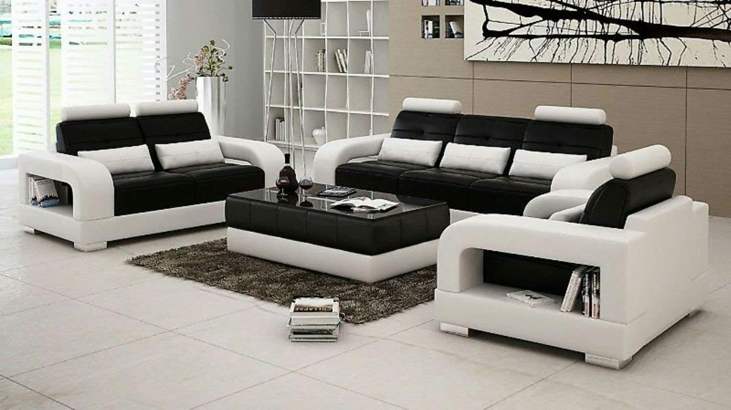 6 Seater sofa Set:- Spanish Leatherette 6 Seater Sofa Set with Center Table (White and Red)